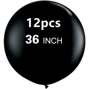 36 Inch Latex Round Black Balloons(Premium Helium Quality),Giant Balloons for Photo Shoot/Birthday/WeddingParty/Festivals/Event Decorations (12pcs Black)