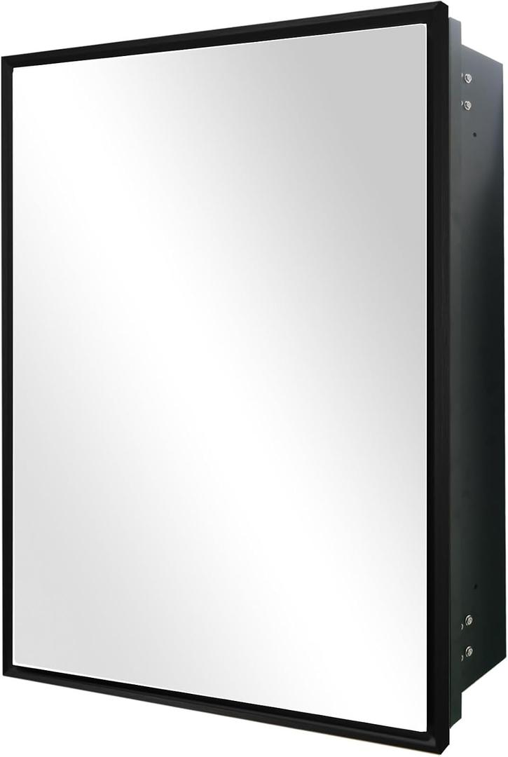 24x30 Inch Medicine Cabinet with Mirror - Recessed/Surface Mount Farmhouse Bathroom Storage Cabinet, Single Door Rust-Resistant Vanity Mirror Cabinet, Brush Black
