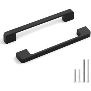 Rergy Cabinet Pulls Kitchen Handles for Cabinets, 2Pack Black 6-1/4 Inch Hole Center, Square Drawer Hardware Zinc Alloy Dresser Handle for Cupboard