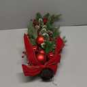 24" Pre-lit Decorative Teardrop Swag, Battery Operated Christmas Swag with Fairy Lights, Red Bowknot & Baubles, Pine Cones, Red Berries, Green Leaves Holly, Spruce Branches, Pine Needles (Red Bowknot)