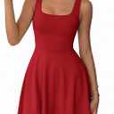 MASCOMODA Womens Sleeveless Mini Dress Summer 2026 Square Neck A Line Fit and Flared Cute Tank Top Short Dresses with Pockets XL