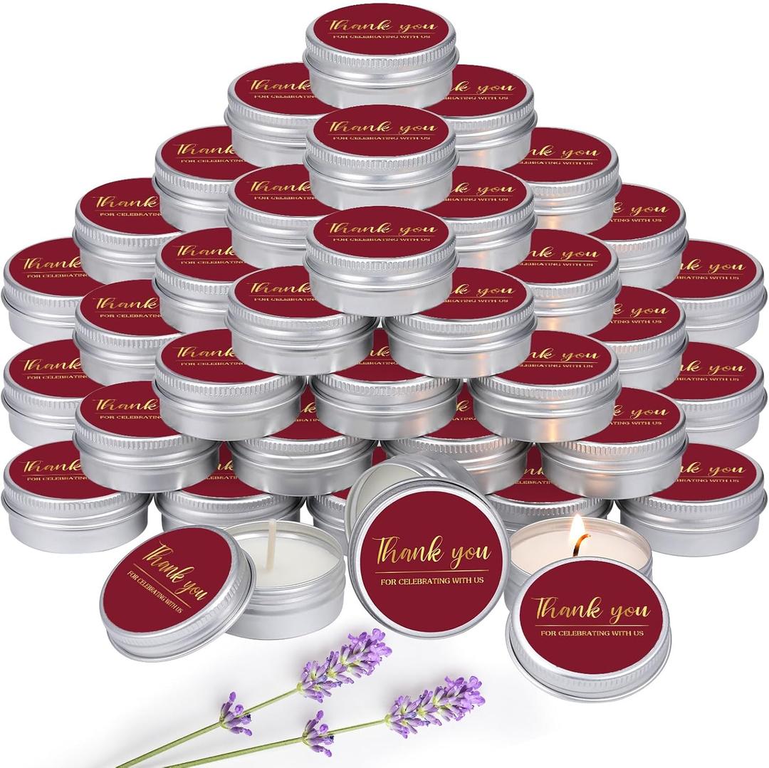 MTLEE 50 Pcs Burgundy Wedding Candles Gifts for Guests, Bridal Shower Baby Shower Thank You Candle Favors Red, Mini 1 oz Lavender Scented Soy Wax Candles Bulk for Birthday Aromatherapy Party Favors