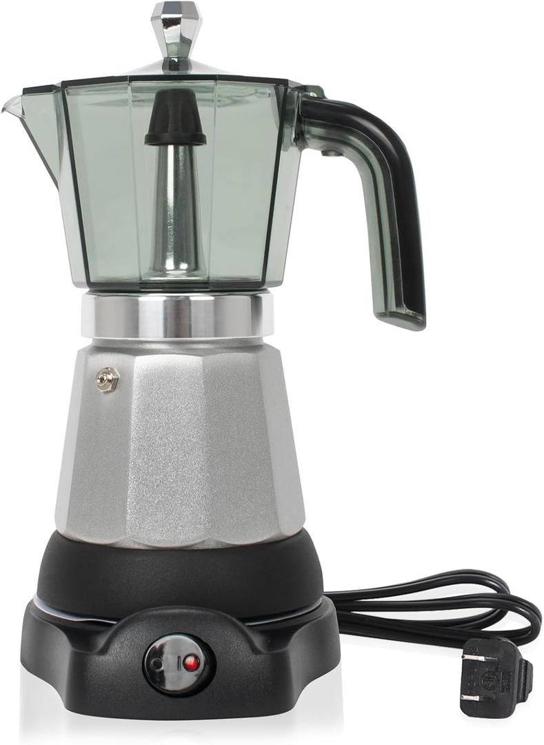 6 Cup Manual Espresso Maker, Small Espresso Machines for Home, Cuban Coffee Maker with Detachable Base & Overheat Protection,Cafeteras Electricas Modernas Moka Pot, Greca Electrica De Cafe Gift (silvery white)