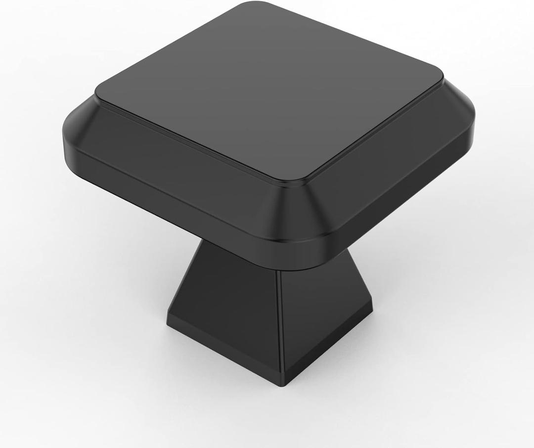 Amerdeco 10 Pack Matte Black Kitchen Cabinet Knobs Cabinet Hardware Single Hole Cabinet Pulls Dresser Knobs Square Drawer Knobs and Pulls for Bathroom Cabinets ZH0002
