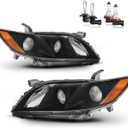 Headlights Assembly for 2007 2008 2009 Toyota Camry Halogen Headlamp Replacement, High/Low Beam W/Bulbs, Driver & Passenger Side
