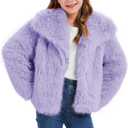 Girls Faux Fur Coat Fluffy Furry Fleece Jacket Kids Warm Winter Shaggy Outwear with Pockets (Light Purple), XS