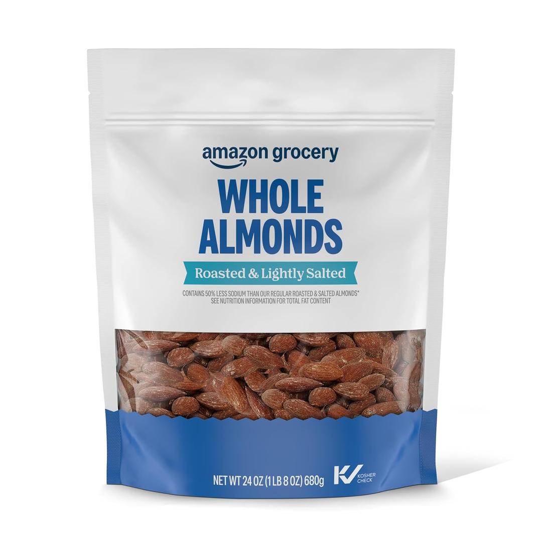 Amazon Grocery, Whole Almonds, Roasted & Lightly Salted, 24 Oz (Previously Happy Belly, Packaging May Vary) (EXP 07/06/27)