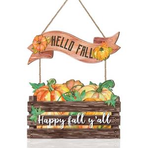 Celestdeco Hello Fall Sign,Pumpkin Door Sign,Welcome Autumn Door Decor,Harvest Thankgiving Wall Decoration,Happy Fall yall Maple Leaf Pumpkin Plaque for Porch Yard Farmhouse Home Outdoor Party