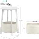 sthmec Small Round Side End Table with Cloth Storage Basket, Round Bedside Sofa Couch Coffee Tables for Small Places with Metal Frame, Modern Nighstands for Living Room Bedroom,White