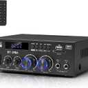 Romica Stereo Audio Amplifier, 2 Channel 450W x2 Bluetooth 5.0 Home Theater Power Amplifier with FM Radio, USB, SD, Optical & Coaxial Inputs, Amplifier for Passive Speakers and Active subwoofer