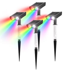 Plovora Color Changing Solar Spot Lights Outdoor with PC Light Guide Column, 8 Lighting Modes Christmas Outdoor Spotlight, IP65 Waterproof RGB Solar Spotlight for Garden Yard Tree Pathway, 4Pack