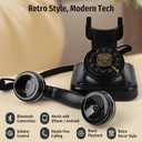 Sangyn Bluetooth Retro Phone with Speakerphone, Bluetooth Landline Telephone, Bluetooth Home Phone with USB Rechargeable Power, Hands-Free Calling & Music Playback, Black