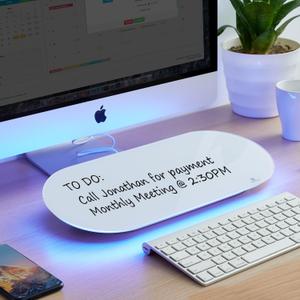 TSJ OFFICE Glass Desktop Whiteboard - 17 X 7 Inches Small Dry Erase Board with Blue Light, Glass White Board Surface Notepad with 1 Drawer, Desk Organizers for Office, Home, School Supplies