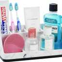 VITVITI Toothbrush Holder for Bathroom, Resin Bathroom Organizer Countertop Sink, Bathroom Counter Organizer Accessories 5 Compartment Storage for Toothpaste/Vanity, White Marble Color