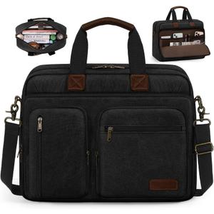 Mens Laptop Messenger Bag Canvas Briefcase Waterproof Vintage Computer Bag Shoulder Bag Satchel Bags for Work College Travel (15.6 inch, Black)