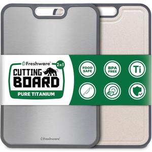 Freshware Titanium Cutting Board for Kitchen, Double Sided and Non Slip Cutting Boards, Pure Titanium/PP, Chopping Board with Juice Grooves, Dishwasher Safe, Large 15.2" by 10.5"