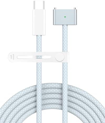 USB C to Magnetic 3 Charger Cable for MacBook Air 13.6 15 inch MacBook Pro 14 16 M5 M4 M3 M2 M1 2026 2025 2024 2023 2022 2021, Braided Cord & LED, Powerful Magnetic, Original Quality, 6.6ft Sky Blue