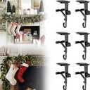 Fireplace Garland and Stocking Hanger 6-Pack, No-Drill Mantle Hangers, Adjustable Clip for 3-7 Inch Mantles, 20LB Load Capacity, Non-Slip Design Mantle Garland Holder (Black)