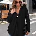 MONNURO Women's Plus Size Tops Henley V Neck Long Sleeve Button Down Shirts Blouses (X-Large Plus)