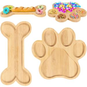 2 Pcs Cute Shaped Bamboo Serving Tray, Paw and Bone Shaped Charcuterie Boards with Grooves, Natural Wooden Snack Platters, Lovely Candy Dish Bowls for Party, Housewarming Gifts