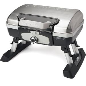 Cuisinart Petite Gourmet Portable Gas Grill, Compact & Lightweight Tabletop Small Grill for BBQs, Camping, Tailgates & Small Spaces, 5,500 BTU Burner Folding with Carry Handles, Stainless