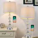 BOBOMOMO Modern Crystal USB Table Lamps Set of 2 for Living Room Nightstand Bedroom 25" Bedside Desk Lamp Silver Shade