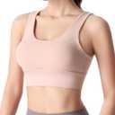 2 x Sports Bras for Women, Criss-Cross Back, Adjustable Wire-Free Medium Support Workout Bra with Removable Cups (Large, Pink 1)