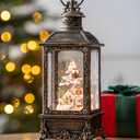 Christmas Village Buildings Snow Globe Lantern Water Glittering Snowman Family with Music & Timer, USB Lined/Battery Operated Lighted Lantern for Christmas Festival Decoration Gifts (11.6'' Xmas Village)