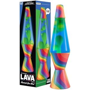 Lava The Original Lamp - 14.5" Warped Rainbow – Classic Liquid Motion Lamp - Yellow Wax and Blue Liquid - Item #2713 