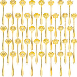 Eboot 40 Pcs Gold Flower Teaspoon Stainless Steel Tea Party Spoons Mini Cute Teaspoon for Stirring Coffee Sugar Drink Demitasse Kitchen Cafe Bar Tableware Party Favors Decor