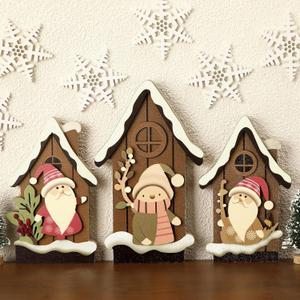 Redbaker 3 Pcs Christmas Decorations Indoor Wooden Gnome Table Decor Vintage House Block Sign Rustic Farmhouse Christmas Tiered Tray Decor for Xmas Home Office Tabletop Mantel Shelf Desk Party