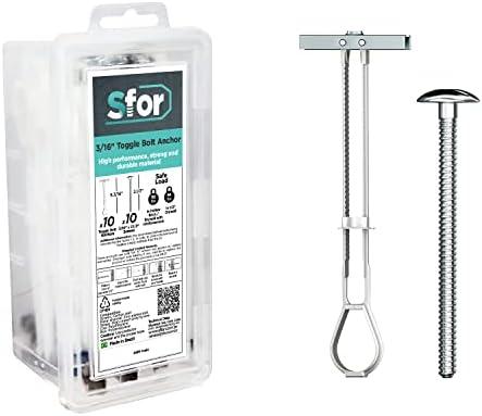 Pack of 7-7 Anchors + 7 Bolts - SFOR - 3/16" Toggle Anchor with Bolts - Drywall Anchors, Drywall Bolts, Wall Anchors and Bolts for Drywall, Anchors with Phillips Self Tapping Heavy-Duty Bolts