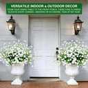 12 Bundles Artificial Flowers for Outdoors Summer Decor, Realistic UV Resistant Fake Plants Faux Plastic Flowers for Outside Planter Home Gardens Patio Porch Yards Spring Cemetery Decor(White)