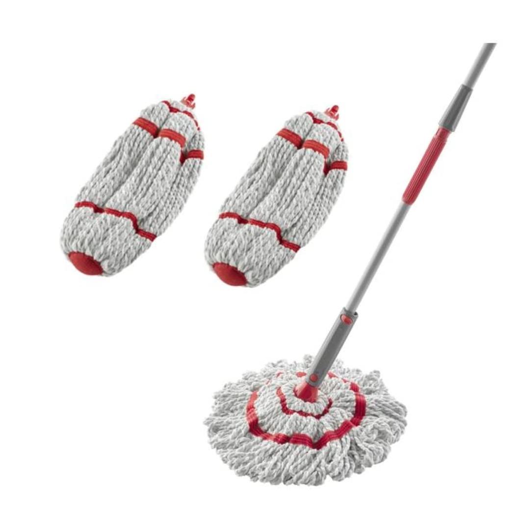 Rubbermaid Microfiber Twist Mop Kit with 2 Refills Kit Machine Washable Builtin Wringer Lightweight Safe for All Floor Types Deep Cleaning for Home/Bathroom/Garage/Office