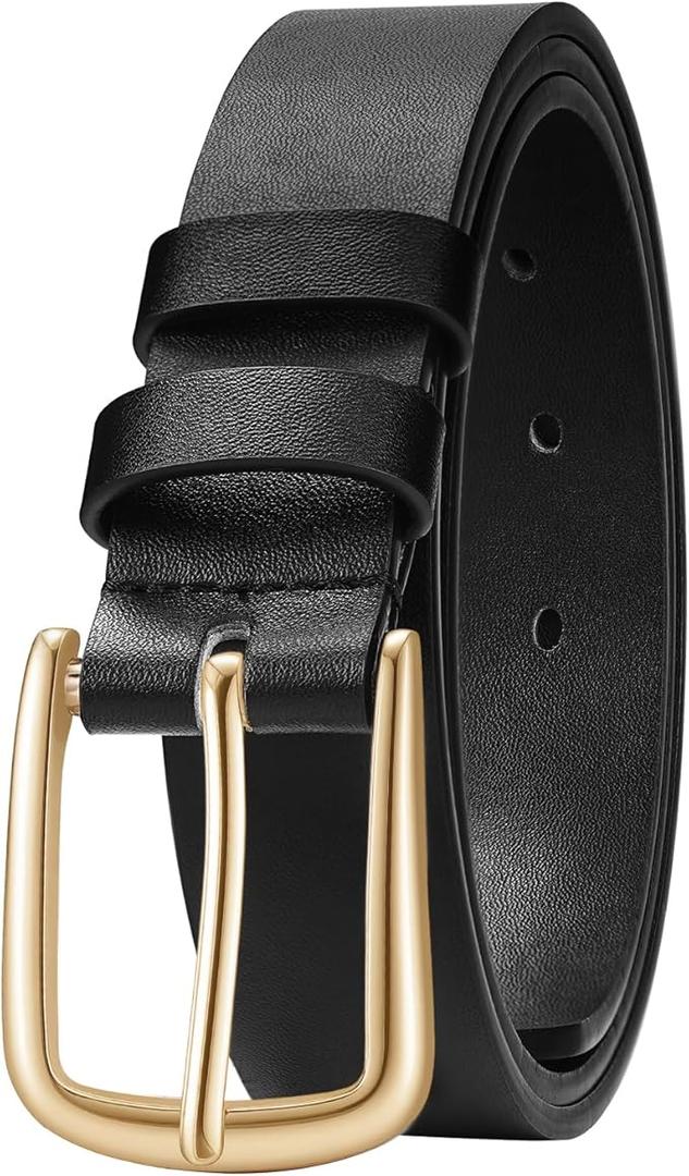 Huyfhksd Women's Belt Fashion Multicolored Waist Leather Belts for Jeans Pants with Pin Buckle, S, Gold Buckle Black