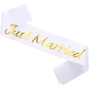 2 x Just Married Sash with Gold Letters, Bachelorette Party Sash Bride to Be, Bridal Shower Hen Favours Accessories, Engagement Proposal, Bachelorette, Wedding Favors Accessories just Marrier white sash (White)