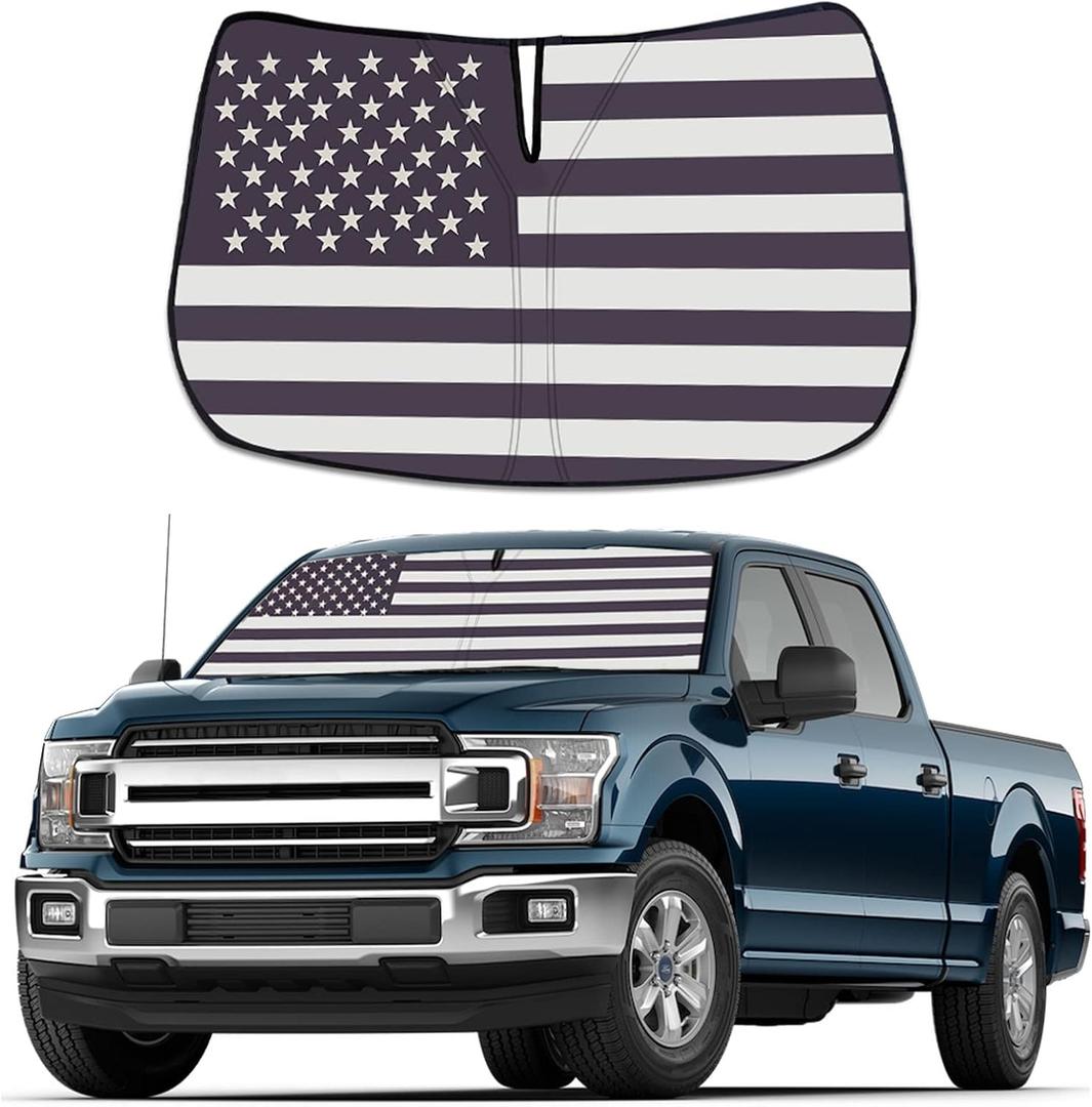 Upgrade Windshield Sun Shade with USA Flag for Ford F150 2015-2020, Foldable Windshield Sun Visor Blocks UV Rays