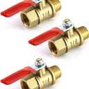 QWORK Ball Valve, 3 Pcs 1/4" Heavy Duty Brass Ball Valve Shut Off Switch, 1/4" Male x Female NPT Thread Pipe Fitting Air Compressor Shut Off Valve