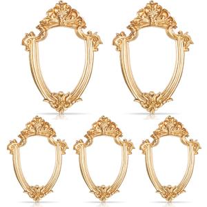 Geelin 5 Pcs Mini Gold Frames Set Vintage Resin Picture Frames Small Baroque Antique Gold Photo Display For Christmas DIY Photography Holiday Decoration, Without Glass or Backing(Vintage Oval)