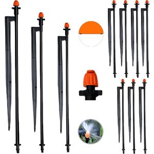 180 Irrigation Sprinkler Heads with 12 Inch Stakes,Drip Irrigation Spray Emitters for 1/4" Drip Irrigation Tubing,with Hose for Garden Irrigation System (Black orange-10Pcs)
