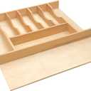 Silverware Drawer Organizer - Trim-to-Fit with Adjustable Dividers for Kitchen Utensil Storage, Beech Wood Frame with 11 Sizes (20.63" W x 22" D)
