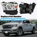 Left Driver Side Headlight Assembly Compatible with Dodge Ram 1500 20192023, Chrome Housing Halogen Headlight Replaces 68316081AJ, CH2502329