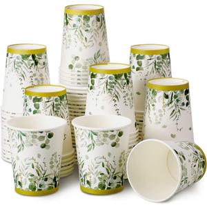 Panelee 64 Pcs Wedding Disposable Cups Bulk Eucalyptus Sage Green Coffee Cups for Wedding Bridal Shower Baby Shower, Birthday & Holidays