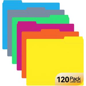120 Pack Colored File Folders, 1/3 Cut Tab Letter Size 8.5" x 11" Manila Folders, Assorted 6 Colors for School, Office Supplies, Filing Folders & Document Organization