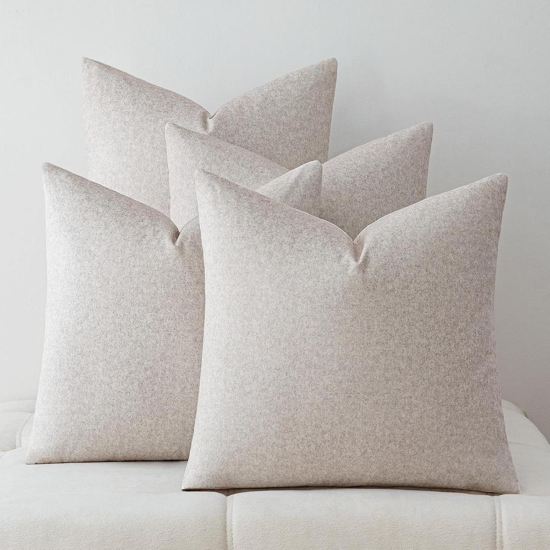 Waterproof Christmas Throw Pillow Covers Set of 4,20x20 Inch Outdoor Stain Resistant Pet Friendly Pillowcases Cushion Covers for Patio Sofa and Living Room,Beige Gray