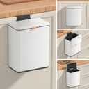 Mbillion Kitchen Compost Bin Hanging Trash Can with Lid 2.1 Gallon Stainless Steel Garbage Can for Kitchen Cabinet Door Mounted Trash Can Under Sink Door RV Bathroom,White