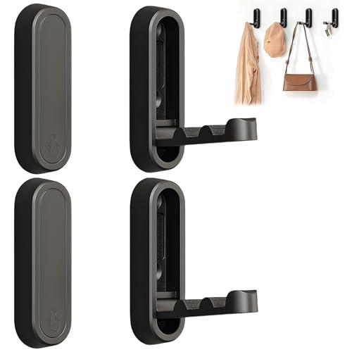 4Pcs Foldable Wall Hooks, Zinc Alloy Folding Hook Black, Heavy Duty Folding Coat Hooks Wall Mounted for Hanging Coat Towels Bags Keys (Black, 4 Pack)
