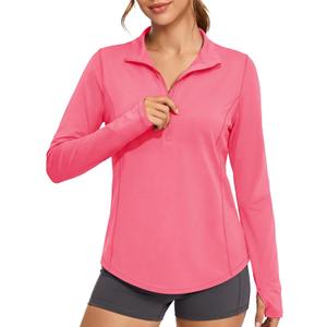 MAGCOMSEN Women's Long Sleeve Sun Shirts Half 1/2 Zip Pullover UPF 50+ Tops (Pink, M)