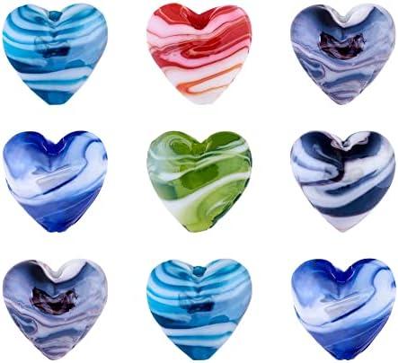 Cheriswelry 20pcs Heart Pearlized Handmade Lampwork Glass Beads Colorful Crystal Love Heart Loose Spacer Beads Charms 20mm for DIY Craft Earirng Bracelet Necklace Jewelry Making Decoration