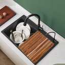 HTB Over Sink Dish Drying Rack 17.8'' x 16.1, Kitchen Teak Wood Roll Up for Dishes,Plates, Bowls, Wooden Cover Counter Space